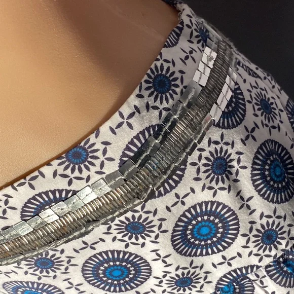 TORY BURCH - cotton skirt: lined, pleated, sequins & beaded waist & hem, zip - 4